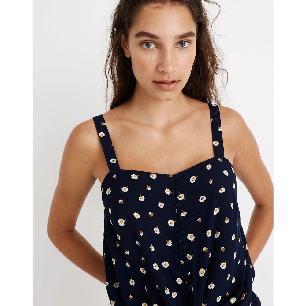 Madewell Texture & Thread Knot-Front Tank Top Navy White Daisy Floral AC810